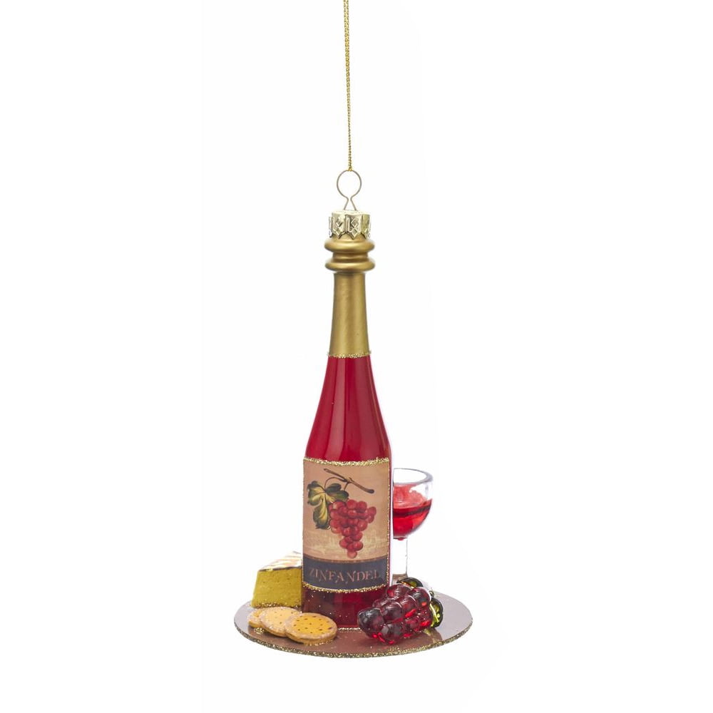 Zinfandel Wine Bottle Red 5 inch Glass Christmas Hanging Figurine