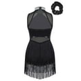 thumbnail image 2 of Runhomal Justaucorps de Ballet Sans Manches à Paillettes pour Filles, Robe à Franges, Latin Moderne, Jazz, Tango, Rumba, Salsa, Costume de Danse Noir 10, 2 of 7