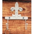 thumbnail image 1 of Ebros Gift 5.75" Tall Cast Iron Rustic Vintage Distressed White Fleur De Lis Emblem with 2 Peg Hooks Decorative Wall Hook Southwestern Hangers Accent for Keys Leashes Coats Hats (1), 1 of 4