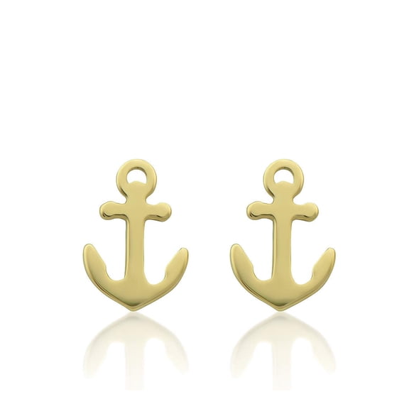 Vinali 14K Solid Gold Tiny Nautical Anchor Stud Earrings - 0.23in