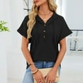 thumbnail image 4 of yillto Women's Short Sleeve Tops with Hoodies Drawstring Button V Neck Casual Blouses Shirts Spring Summer Outfits, 4 of 7