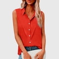 thumbnail image 2 of BiZtdJrK Chemises Sans Manches en Lin à Boutons pour Femmes Col Rabattu Couleur Unie Chemise Décontractée Légère Respirante Blouses d'Été Rouge P, 2 of 9