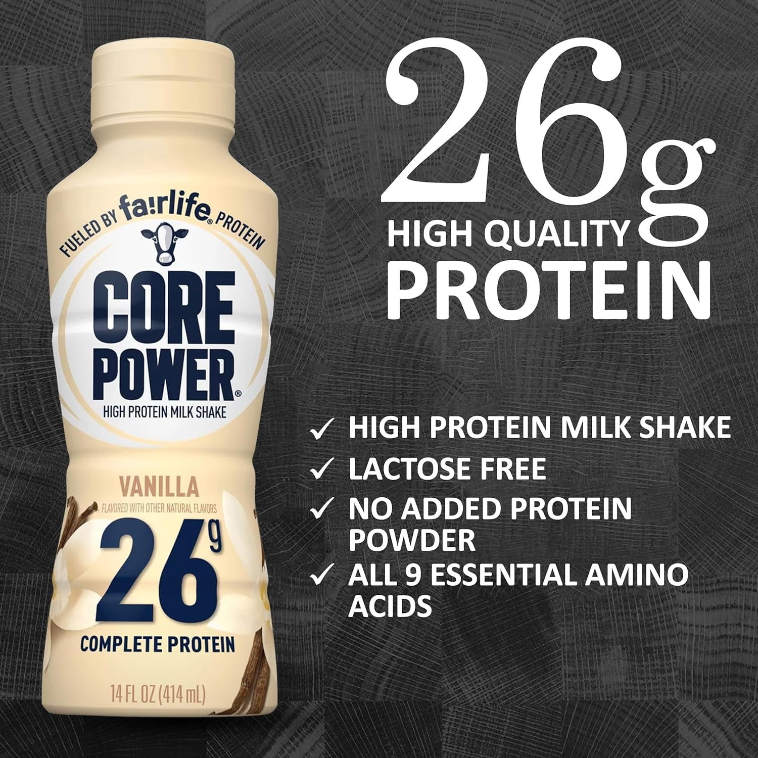 Core Vanilla Power Elite Failrlife High Protein Shakes Vanilla 14 Oz. 6 Bottles in The Award Box Packaging 26 Grams