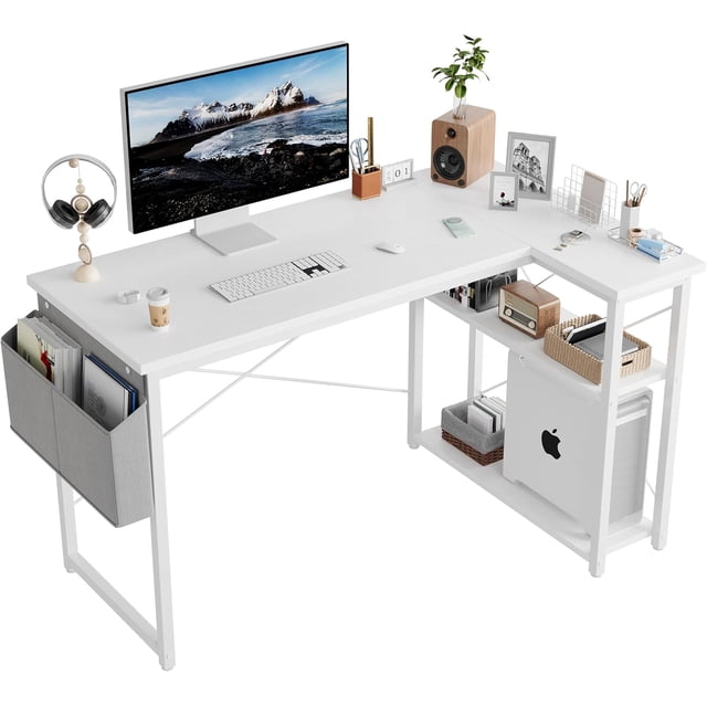 Shaped Computer Desk with Reversible Shelves Inch Small Corner Desk with Storage Bag Gaming Desk Computer Table Study Writing Table for Home Office Bedroom Small Space