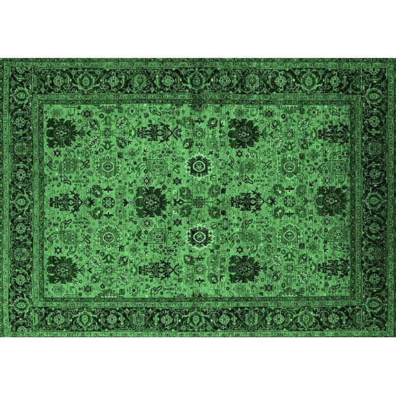Ahgly Company Indoor Rectangle Oriental Emerald Green Traditional Area Rugs, 2' x 4'
