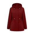 thumbnail image 3 of Cilsoka Drawstring Waist Waterproof Jacket for Womens Long Sleeve Windbreaker with Hooded Casual Solid Softshell Jackets, 3 of 4