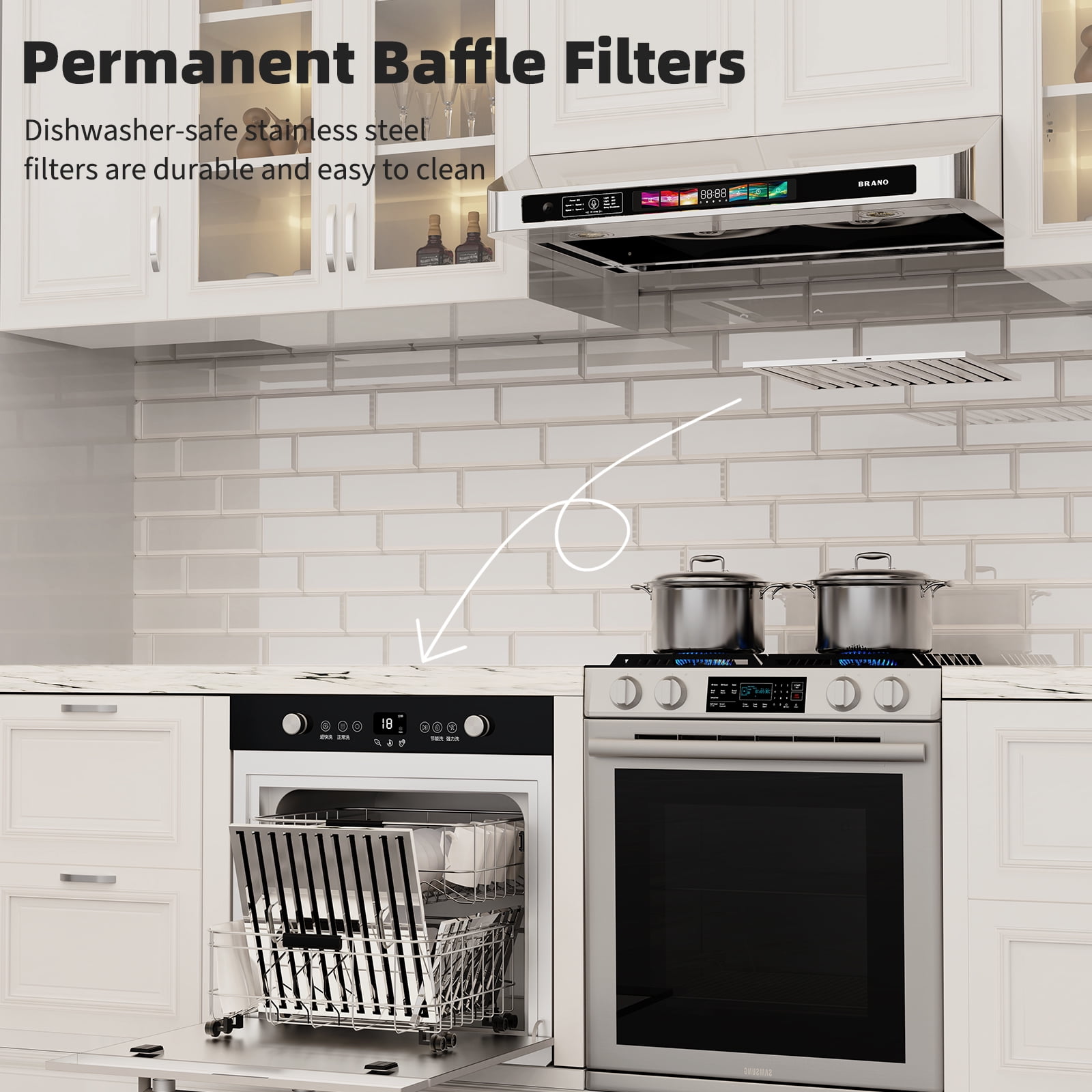 Brano 30 Inch 900 CFM Ducted Under Cabinet Range Hood in Stainless Steel with Voice, Gesture, and Touch Control