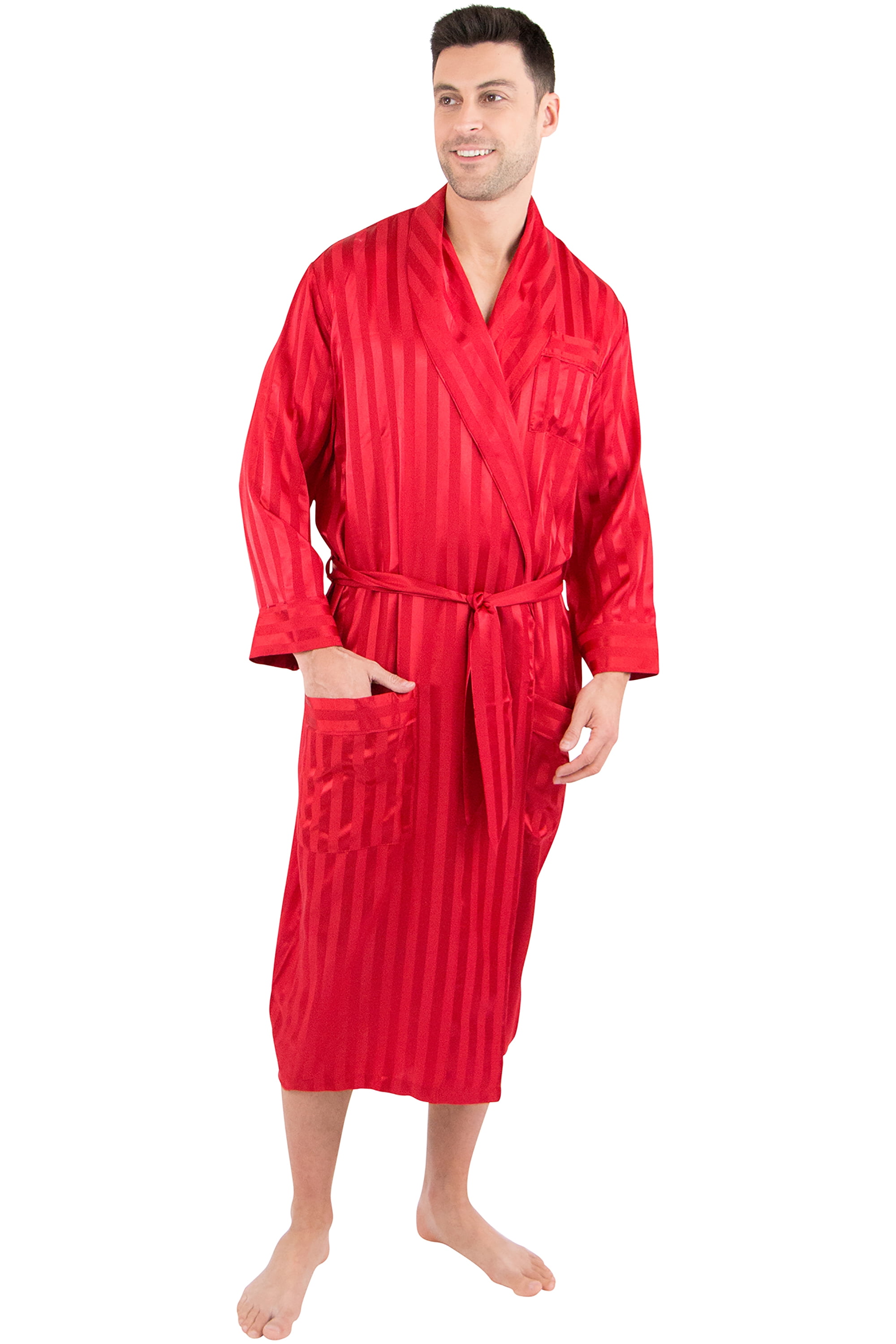 INTIMO Mens Satin Striped Silk Robe Loungewear 