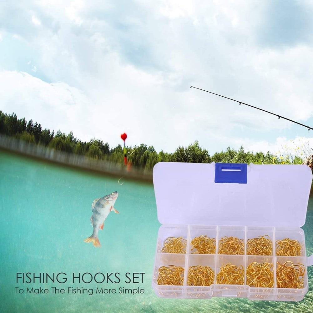 US/_ 500pcs Fish Jig Hooks with Hole Fishing Tackle Box 10 Sizes Carbon Steel w//