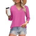 thumbnail image 4 of Texiao 3/4 Length Sleeve Women's Tops V Neck Casual Tunic Tops Basic Shirts Loose Fit Blouse, 4 of 9