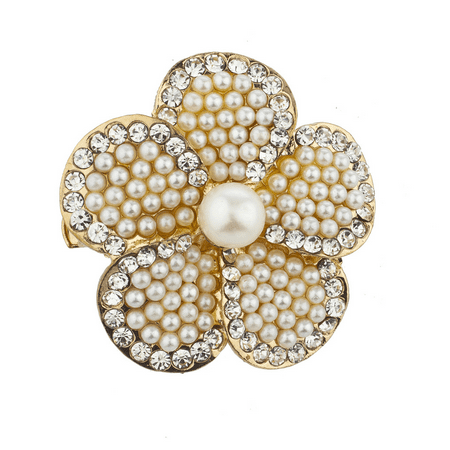 - Lux Accessories Gold tone Pearl and Rhinestone Floral Flower Brooch Pin