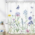 thumbnail image 3 of Watercolor Floral Shower Curtain for Bathroom, Wildflowers Plant Butterfly Decor Bath Curtain, Polyester Fabric Waterproof Bathtub Accessories with 12 Hooks,72X72in Yellow, 3 of 6
