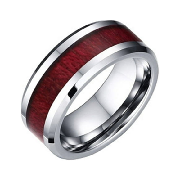 TopLLC Rings Couple Ring Wood Grain Titanium Steel Heart Three Layer Ring Ring Set Ring ring