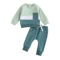 thumbnail image 2 of Toddler Baby Boy Fall Winter Outfits 6M 12M 18M 24M 3Y Color Block Crewneck Sweatshirt Casual Pants 2Pcs Clothes Set, 2 of 10