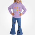 thumbnail image 2 of Vornjynx Girls 2 Piece Outfit（2-7）Hooded Sweatshirt with Heart and Floral Print and Flared Pants Set Casual Clothing Set Purple Size 5T, 2 of 9