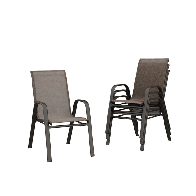 4 PCS Patio Stackable Dining Chairs, Outdoor Stacking Chairs with Breathable Textilene Fabric & Metal Frame, Outdoor Dinning Seats for Patio, Deck, Backyard