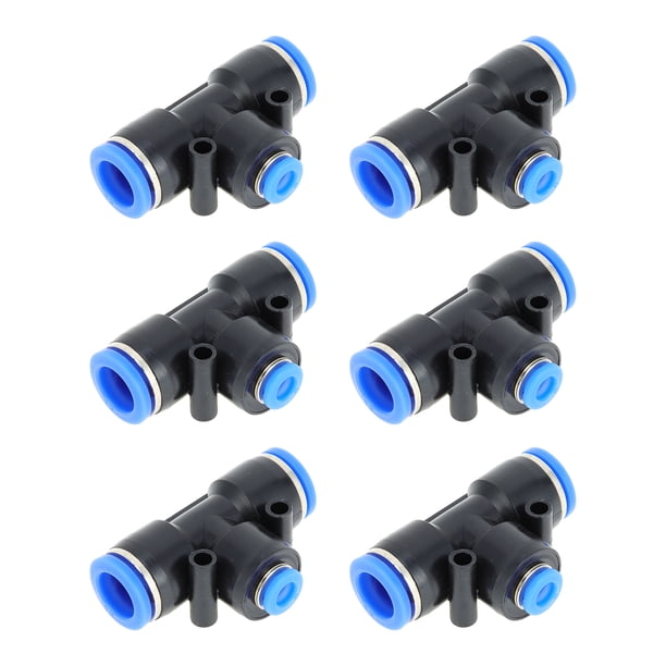 Conectores de aire de empuje únicos Bargains 1/2"x1/4"x1/2" en forma de T, 6 piezas de plástico azul y negro