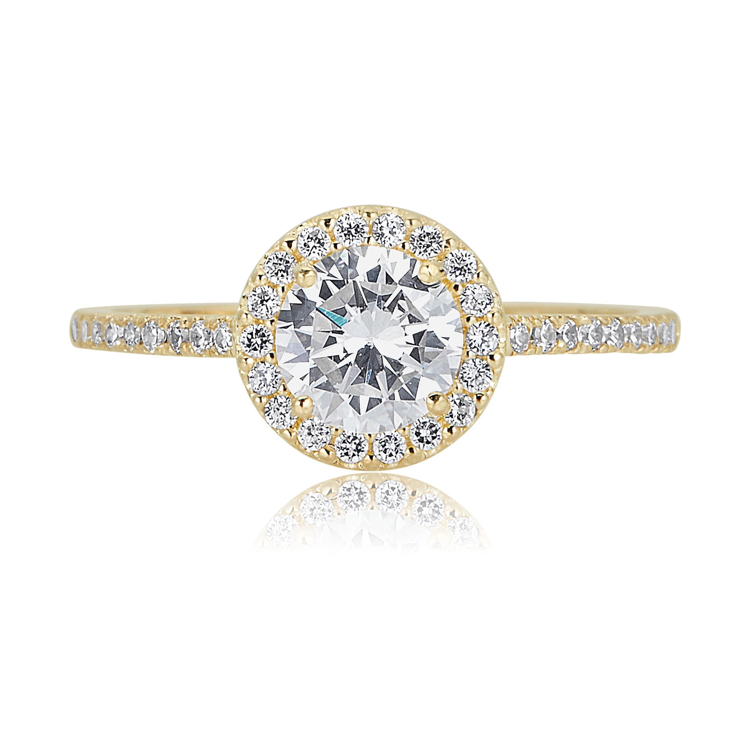 AVORA 10K Yellow Gold April Birthstone- White Sapphire with Simulated Diamond CZ Halo Fashion Ring  - Size 8