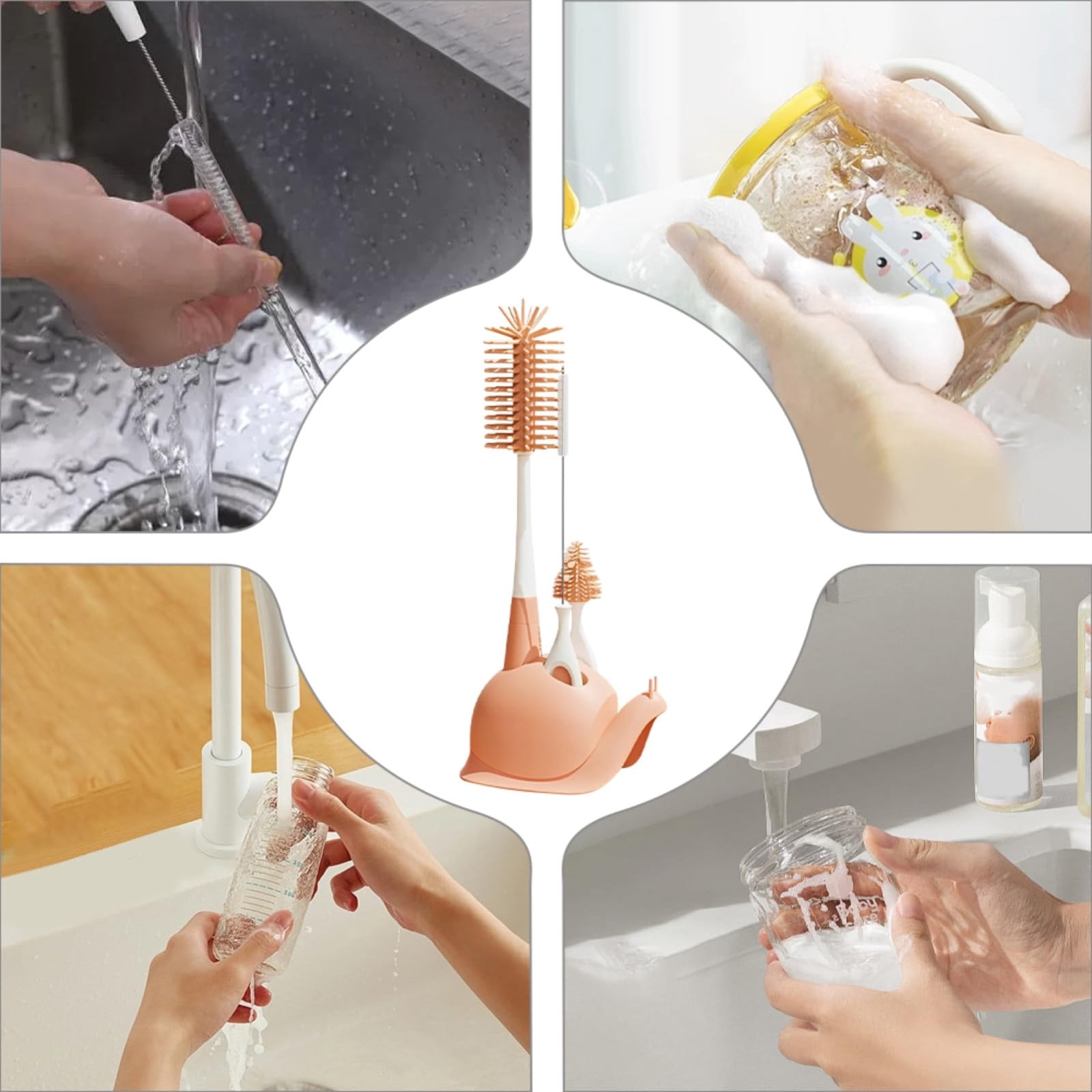 Bottle Brush Rotatable Silicone Cleaner with Stand, 12x7x28cm Flexible for Water Bottles Travel Tumblers