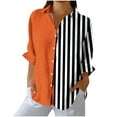 thumbnail image 2 of Aobny Striped Women's T-Shirts Orange Button Up Blouse Long Sleeve V-Neck Womens Summer Tops Casual,XL, 2 of 5