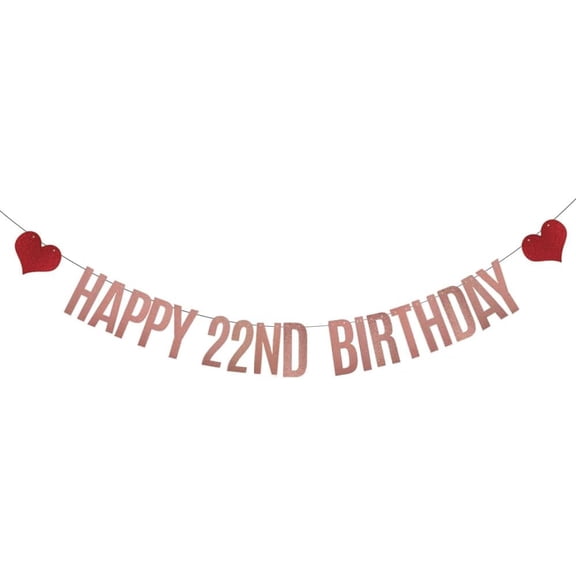 Happy 22nd Birthday,RoseGold Glitter paper Banner,Pre-Strung,22nd Birthday Party Decorations Bunting Sign Backdrops,Happy 22ND birthday,RoseGold