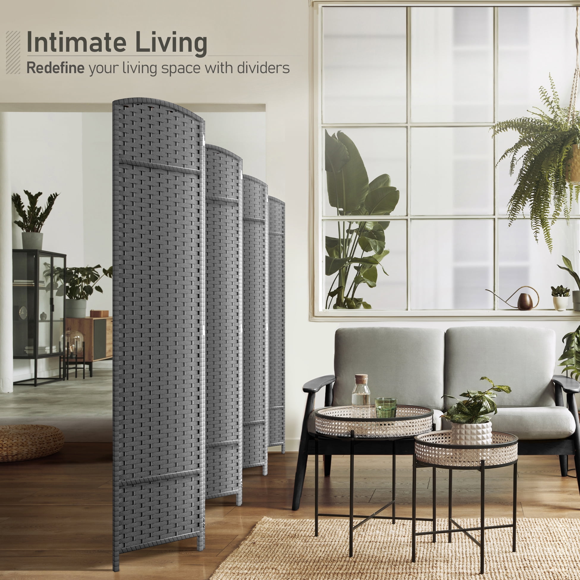 Sorbus 7-Panel Wide Folding Room Divider Privacy Screen, Hand-Woven Lt. Gray Mesh