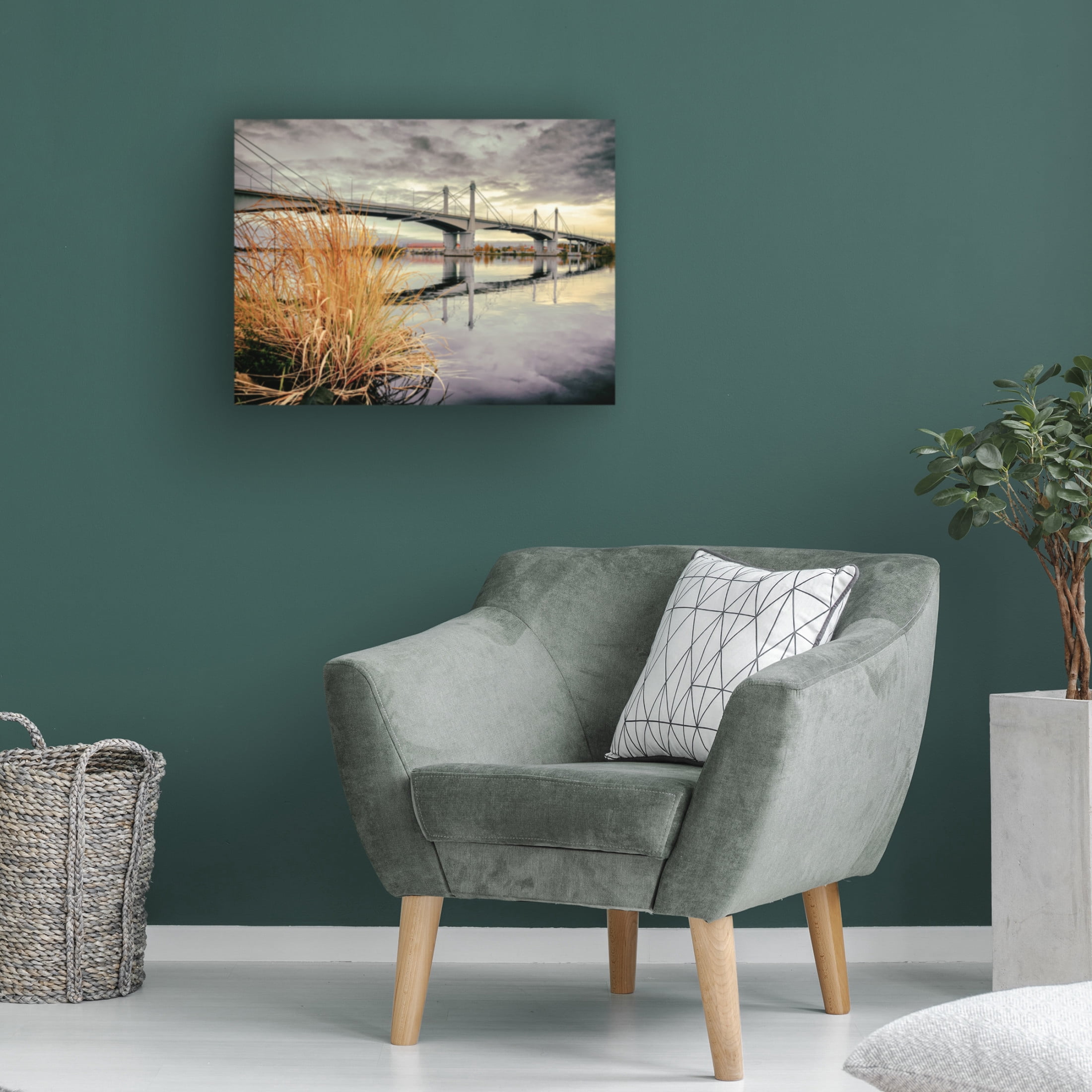 Canvas Wall Art - Yury A Melnikov 'A Large Bridge Over A River On A Cloudy Autumn Day' Wall Art for Living Room, Bedroom, or Office Décor by Trademark Fine Art - 24 x 18 Inches
