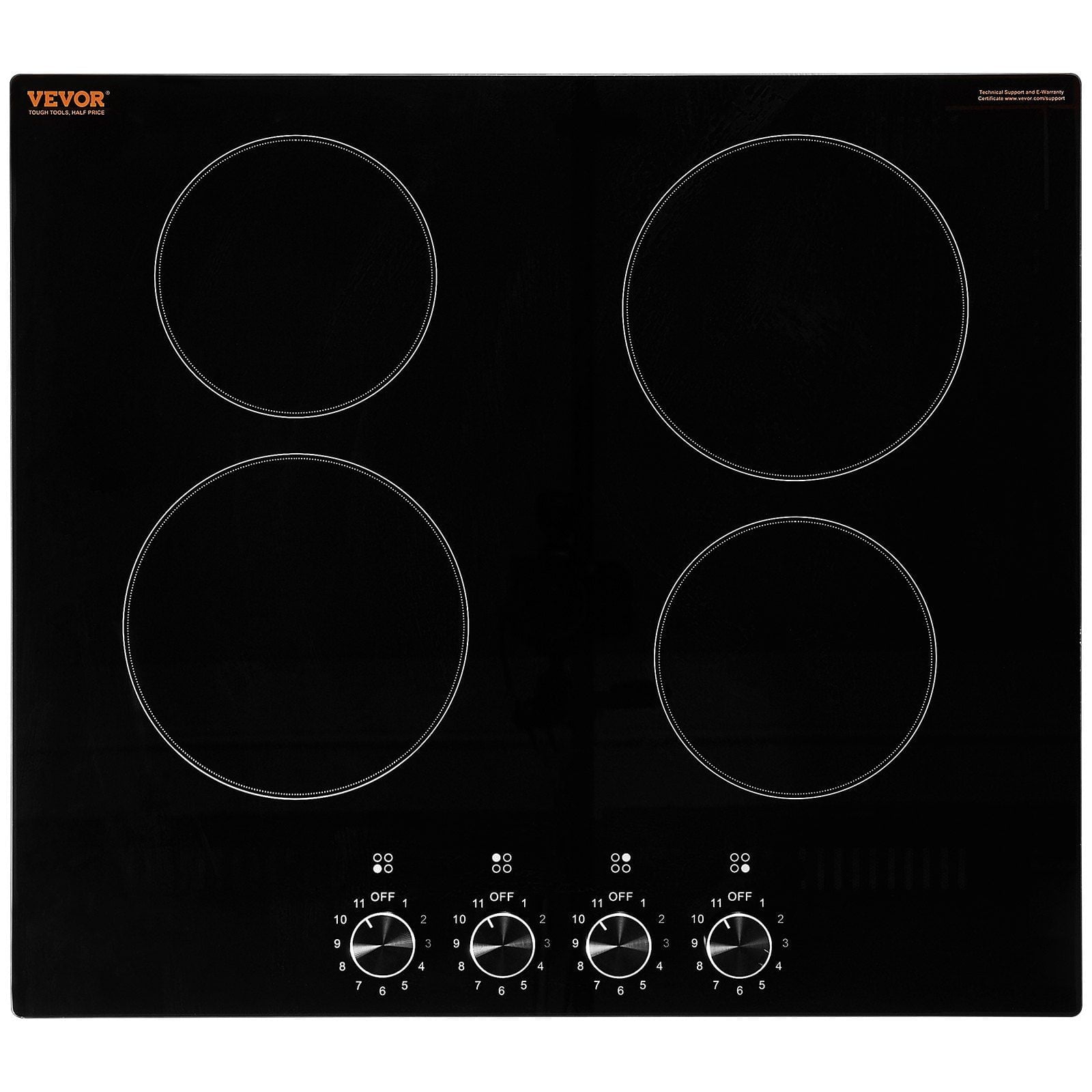 4-Burner Built-in Radiant Ceramic Electric Cooktop, 23.2 x 20.5 Inches, Black Glass Surface