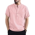 thumbnail image 6 of Douhoow Mens Henley Shirt Short Sleeve Cotton Linen Shirts Casual Summer Top Blouse S-XXL, 6 of 7