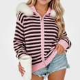 thumbnail image 3 of Afuyipoi Girls Hooded Stripe Zip Front Cardigan Sweater with Faux Fur Trim for Kids Size 7-15Y Winter Casual Wear Pink Size 9, 3 of 7
