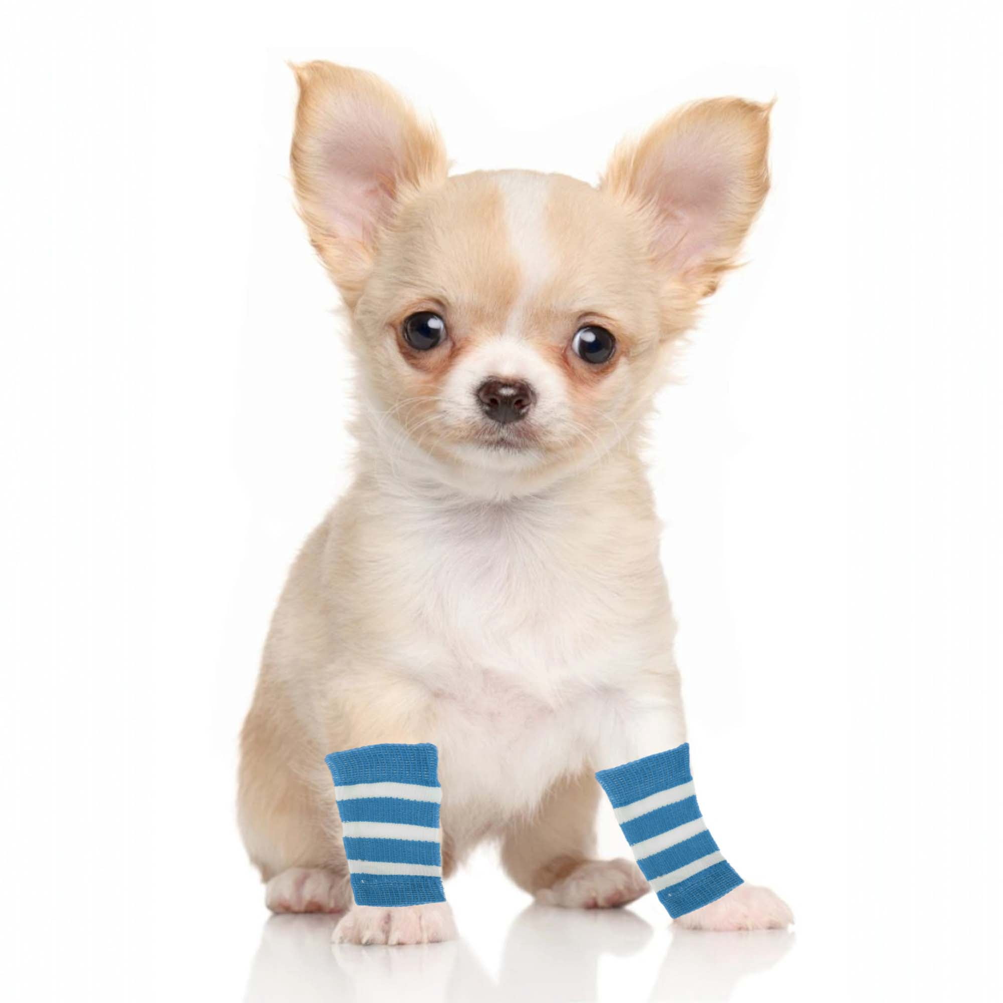Unique Bargains Pack of 4 Dog Soft Knitted Socks Joint Protection Blue White M