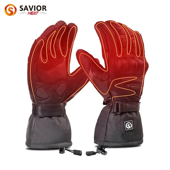Savior Heat 7.4V Heated Motorcycle Gloves for Men Waterproof &Touchscreen Winter Glove with Leather Hard Knuckle for Skiing,Snowboarding,Riding