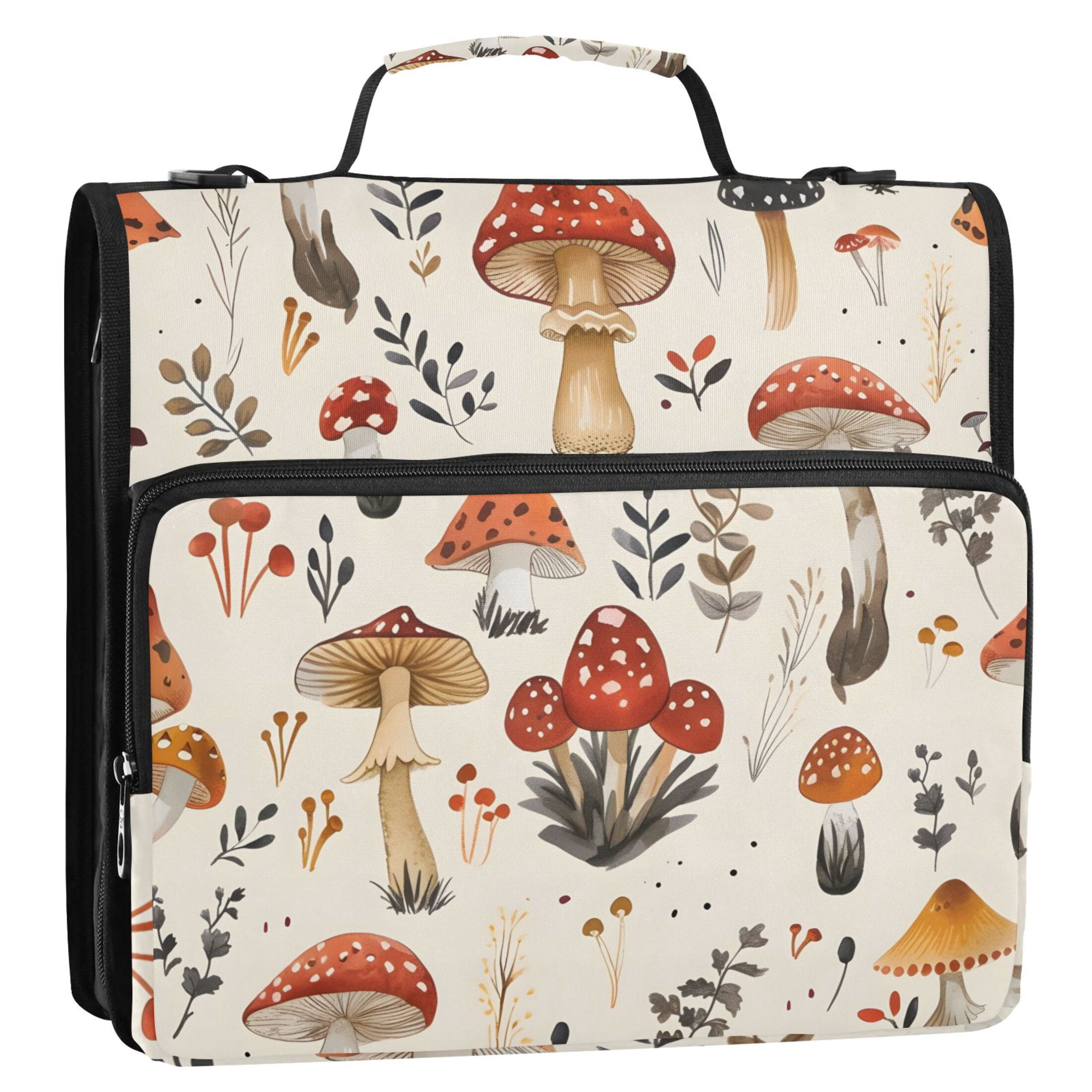 ALAZA Zipper Binder Cute Mushroom 3 Ring Trapper Keeper File Folder Organizer Bag