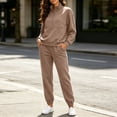thumbnail image 2 of fheaev 2 Piece Outfits for Women Casual Half Zip Sweatshirt Jogger Sweatpants with Pockets Fall Winter Outfit Khaki,3XL, 2 of 8