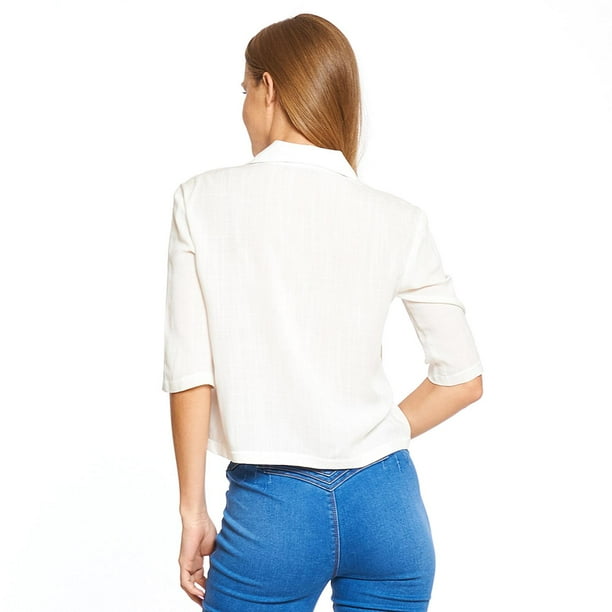 Blusa Mujer Top Con Cuello Bolsas Blanca Casual Ligera blanco CH Incognita 330657 Walmart en linea
