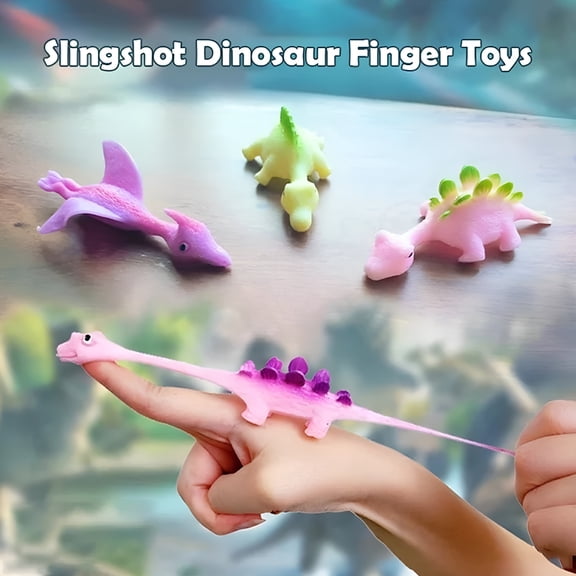 CYFW Dinosaur Toys Stocking Stuffers for Teens Adults Novelty Toys & Amusements 7-Pack Dinosaur Finger Slingshot Toys Funny Rubber Dinosaur Sling Shot Toys Bulk Birthday Party Favors