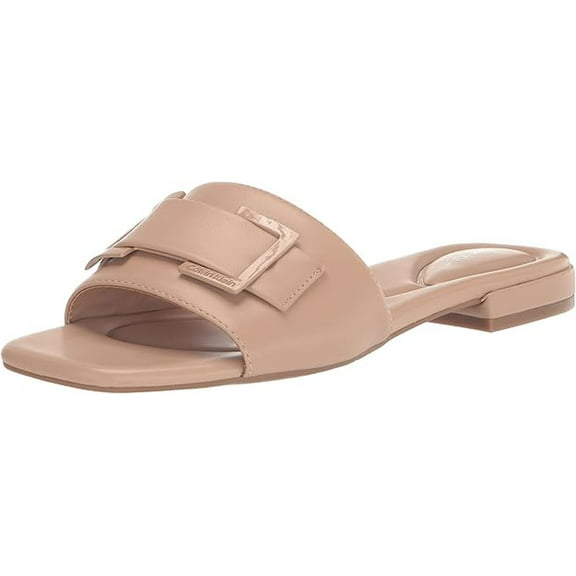 Calvin Klein Women’s Tangelo Slip-On Dress Flat Sandals, Lite Latte 110, 5M