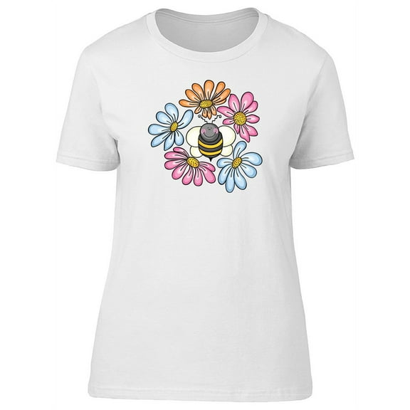 Cartoon Bee With Flowers T-Shirt Women -Image by Shutterstock, Female Large