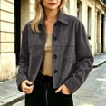 thumbnail image 6 of Luivaraty Suede Jacket Women Plus Size Laple Bomber Jacket Fashion Trendy Long Sleeve Button Up Outwear Jeckets, S-3XL, 6 of 7