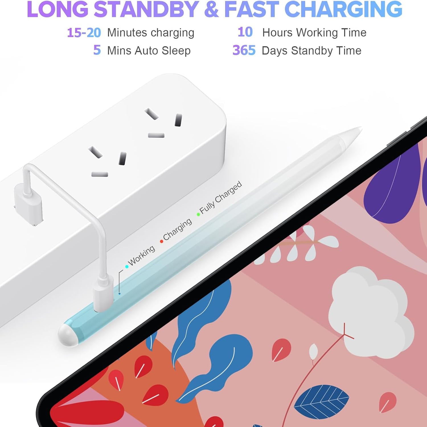 Stylus Pen for Apple iPad 11th 10th Fast Charging 1st 2nd Generation Pencil with Palm Rejection Compatible with 2018-2025 Apple iPad Pro Air Mini, Blue White