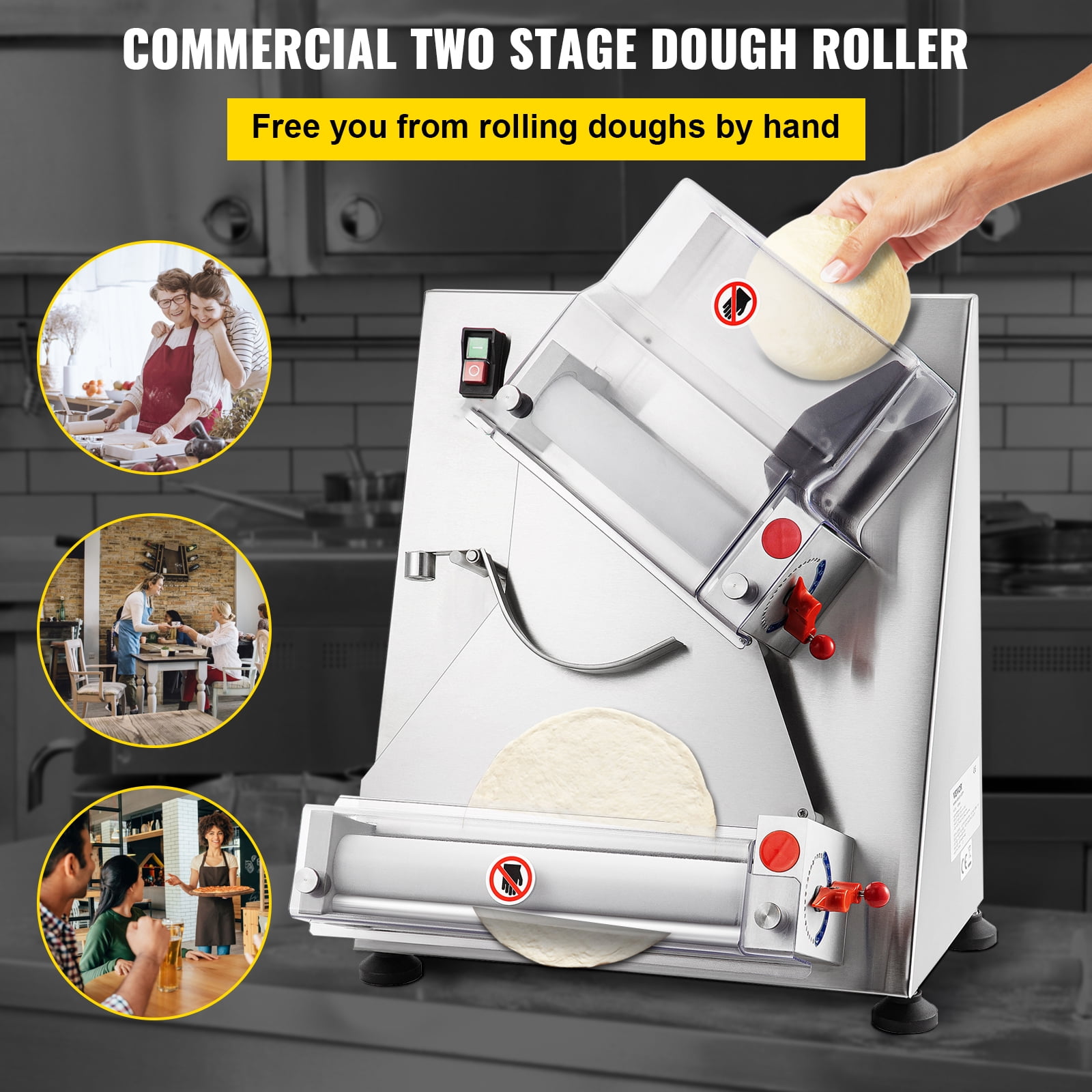 Dough sheeter RM42T, with 2 pairs of parallel rollers and electric foot  pedal, for doughs weighing 210 - 600 gr., Ø Pizza 26 - 40 cm, with plastic  rolls - Dough Sheeting Machines