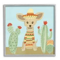 Stupell Industries Small Chihuahua Dog Sombrero Desert Cactus Plants, 12 x 12, Design by Heather Strianese