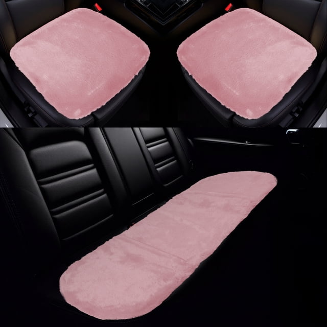 Juego Universal de Fundas para Asientos de Automóvil Cojín para Asiento Delantero y Trasero Alfombrilla de Lana de Oveja Rosa Claro 1 Juego