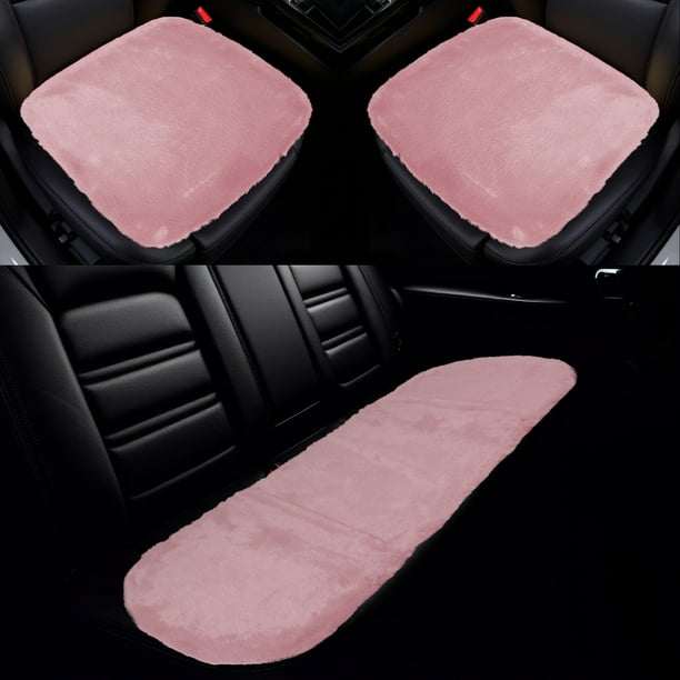 Juego Universal de Fundas para Asientos de Automóvil Cojín para Asiento Delantero y Trasero Alfombrilla de Lana de Oveja Rosa Claro 1 Juego