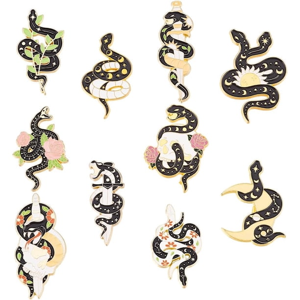 9 broches de serpiente esmaltados, 9 estilos, de aleación, con forma de animal, para mochilas, ropa, bolsos, chaquetas, sombreros, joyas y accesorios de bricolaje.