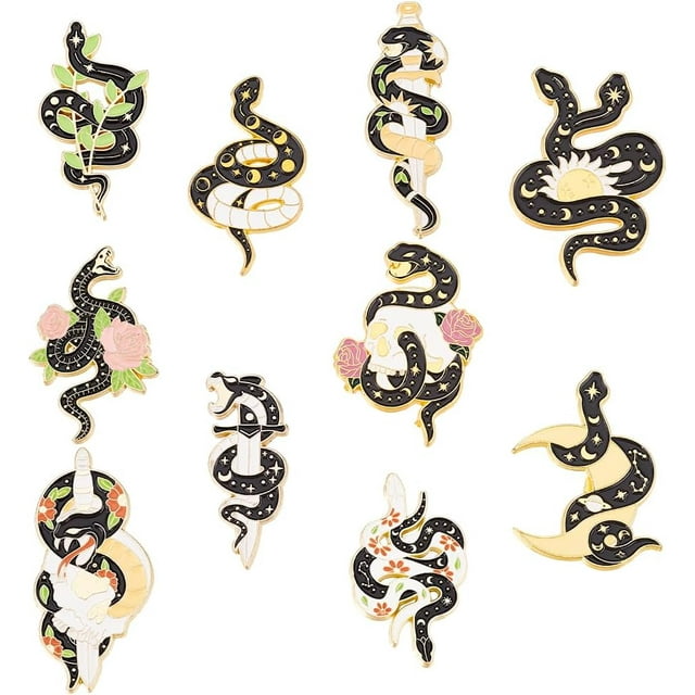 9 broches de serpiente esmaltados, 9 estilos, de aleación, con forma de animal, para mochilas, ropa, bolsos, chaquetas, sombreros, joyas y accesorios de bricolaje.