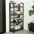 thumbnail image 2 of FurnitureR Folding Bookshelf Rack 4-Tiers Bookcase Home Shelf Storage Rack No-Assembly Industrial Stand Sturdy Shelf Organizer ,Brown & Black, 2 of 10