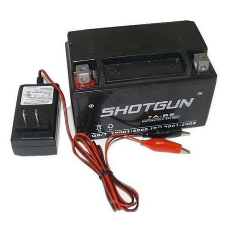 Shotgun 7A-BSShotgunF120010W 12V 7Ah Charger Combo & Battery AGM YTX7A-BS Go Cart Moped ATV Scooter - 1 Year