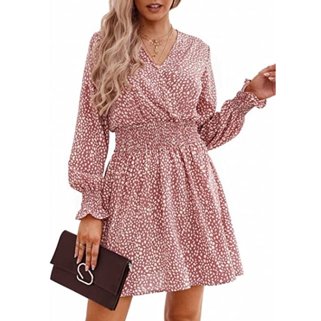 Vestido Cruzado Con Escote En V Profundo, Estampado Floral A La Moda, Cintura Ajustada, Manga Larga, Elegante Vestido De Línea A Para Mujer Para Ir De Compras Para Vacaciones ANGGREK Otros