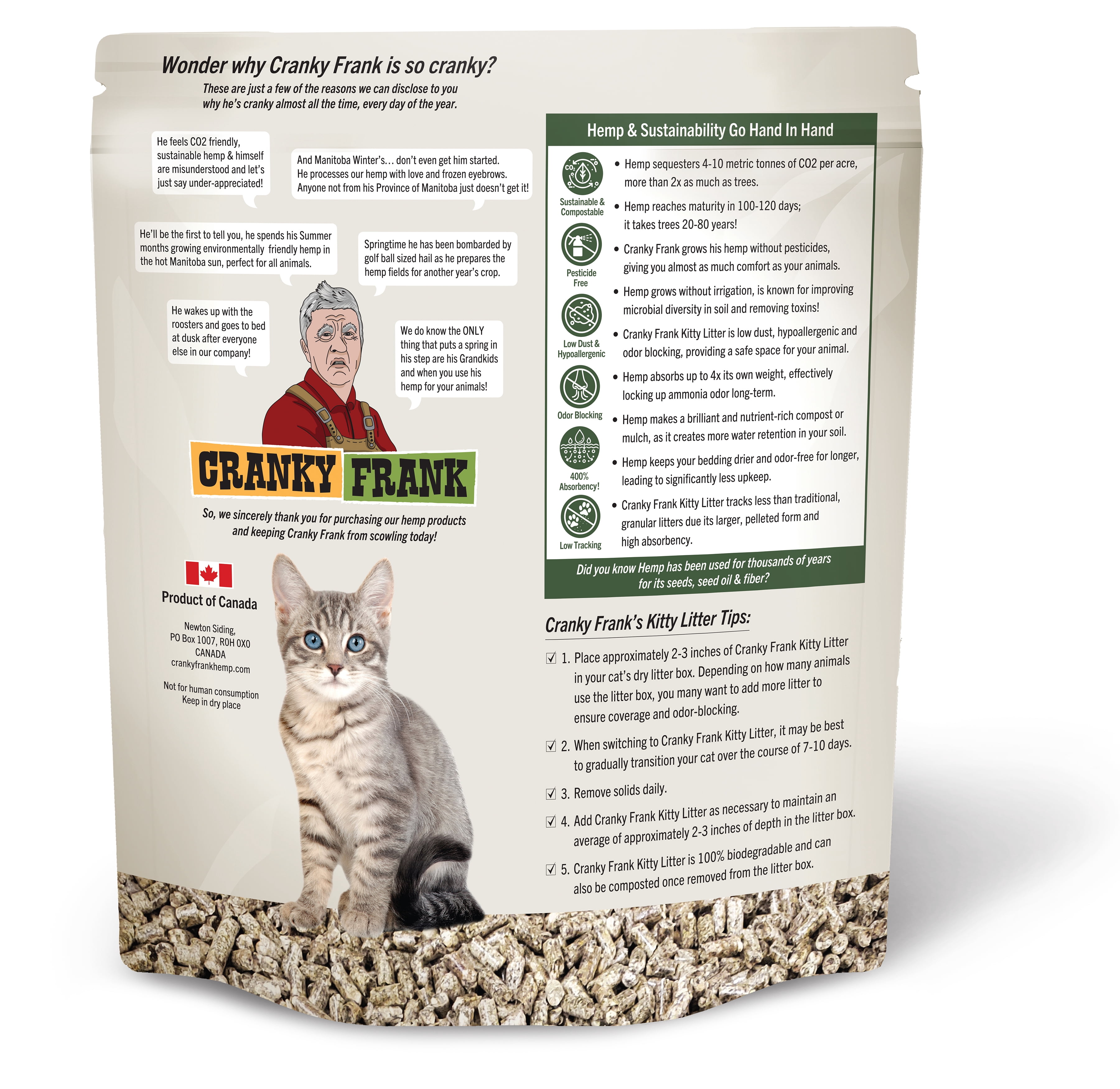 Cranky Frank Hemp Kitty Litter, Non-Clumping Cat Litter 15lb (10L)